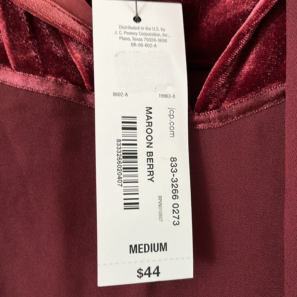NWT Worthington Blouse Red Velvet Long Bell Sleeves Elastic Waist Size Medium - Picture 6 of 16
